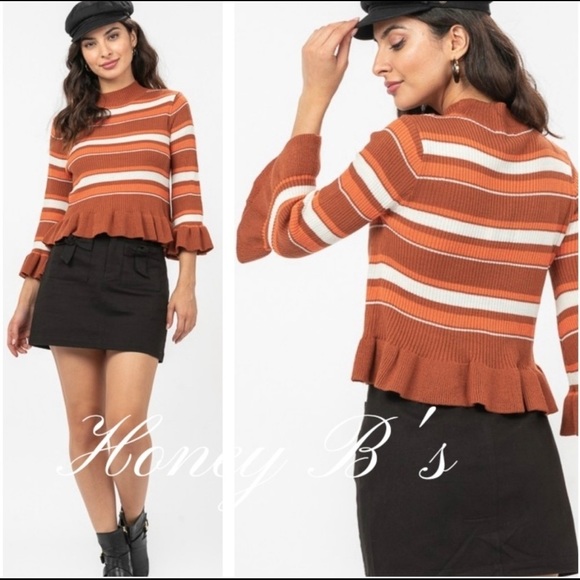 Honey B's Sweaters - New! Sale 🔥Crop Hem Mock Neck Peplum Sweater